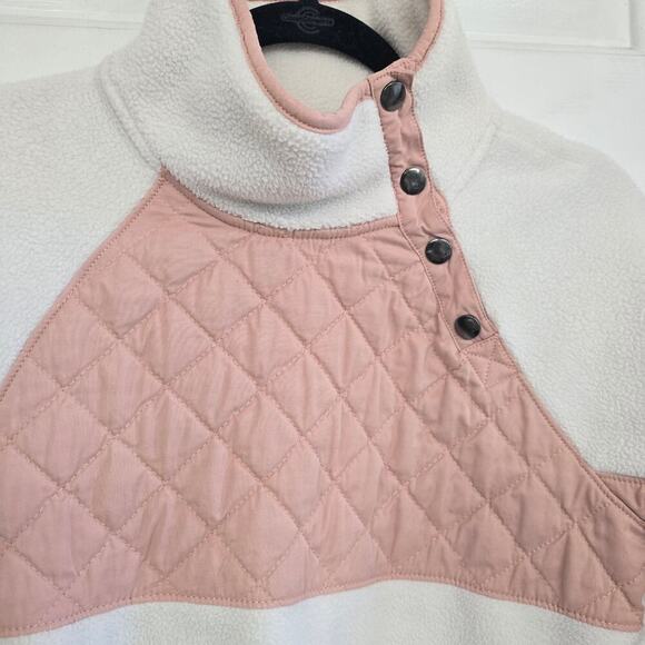 Abercrombie & Fitch XS Quilted Fleece Pullover Pink Cream Snap Cozy Loungewear - Picture 2 of 9